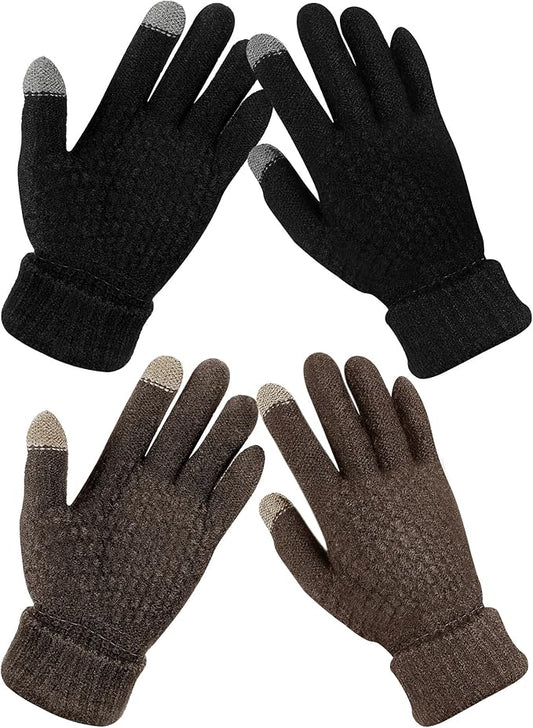Geyoga 2 Pairs Women's Winter Touch Screen Gloves Soft Warm Fleece Lined Knit Elastic Cuff Winter Texting Gloves