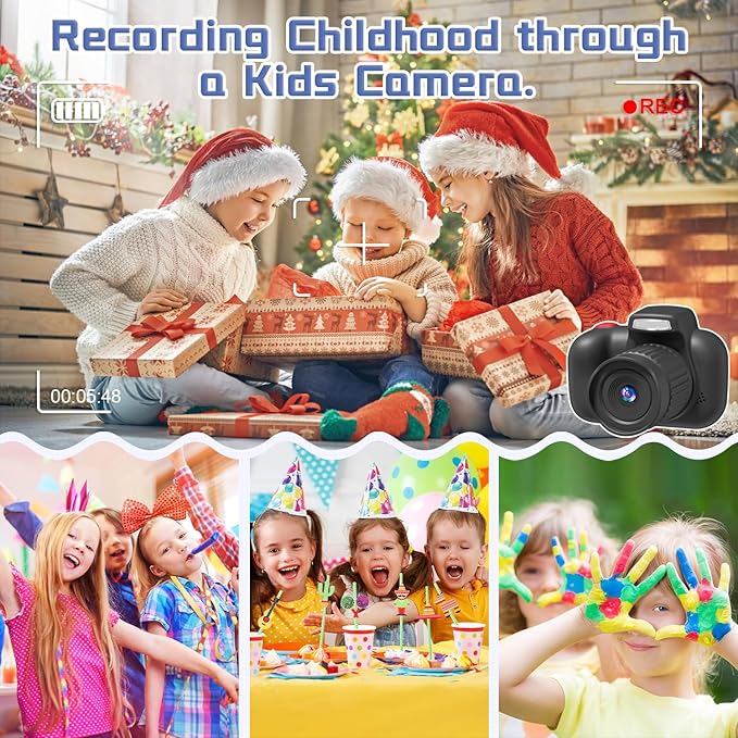 Temodu Kids Camera, Best Birthday Festival Toys Gifts for Girls Boys Age 3 4 5 6 7 8 9 10 11 12 Year Old, Digital Camera for Kids with Video, Toy Camera Toddler Camera for Girls with 32GB Card - Black