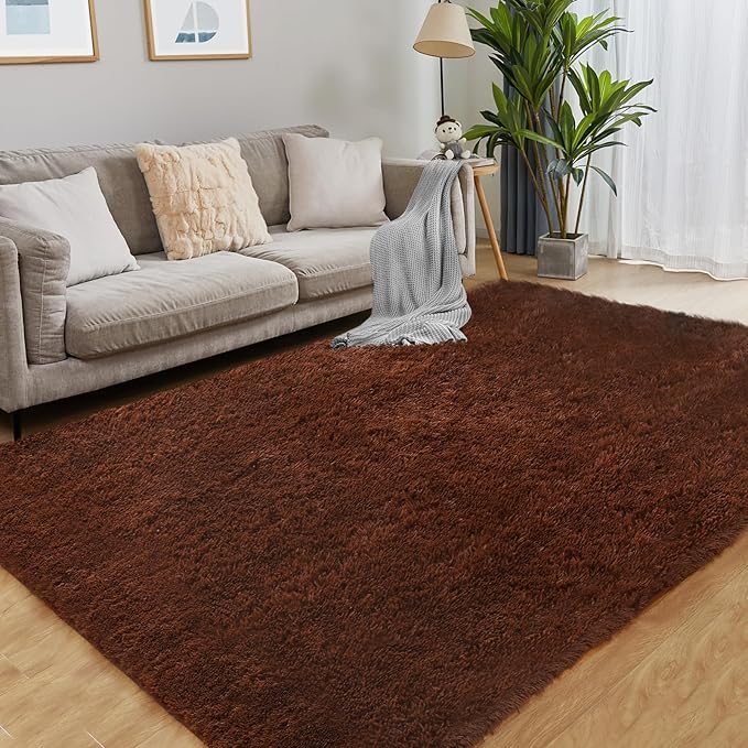 Area Rugs 8x10, Fluffy Rugs for Living Room, Ultra Soft Rugs for Bedroom, Non-Slip Indoor Carpet for Nursery, Kids Room, Playroom, Home Decor, Brown