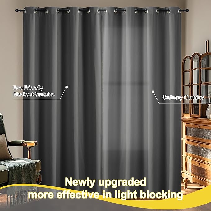 NICETOWN 100% Blackout Curtains for Bedroom 63 Inches Long, Grommet Top Living Room Drapes, Thermal Insulated Blackout Short Curtains 2 Panels Set, 42" W x 63" L, Grey