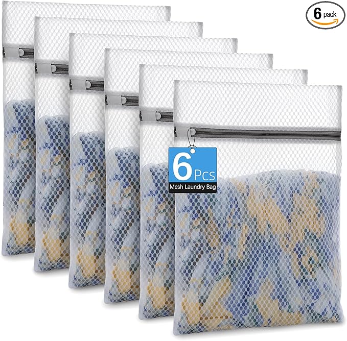 6-Pack Honeycomb Mesh Laundry Bags for Delicates - 12x16 Inches Medium Washing Bags for Bras, Lingerie, Socks, Baby Clothes - Gentle Wash Protection with Zipper Closure (6 Medium)