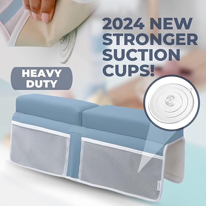 Comfortable Baby Bath Kneeler and Elbow Rest Pad Set – Thick Memory Foam Bath Kneeling Pad with Elbow Support – Baby Bathtub Cushion with Toy Organizer for Bathing Infant or Toddler - Blue