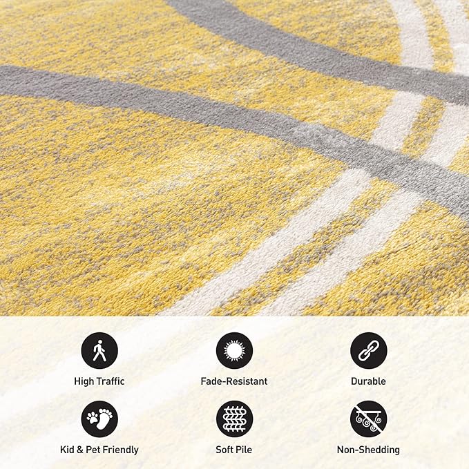 Rugshop Modern Wavy Circles Design Area Rug 7'10" x 10'2" Yellow