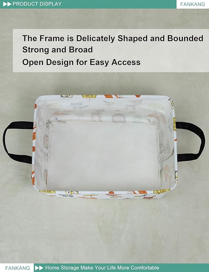 FANKANG Storage Bins, Nursery Hamper Canvas Laundry Basket Foldable with Waterproof PE Coating Large Storage Baskets for Kids Boys and Girls, Office, Bedroom, Clothes,Toys(Rec-deer）