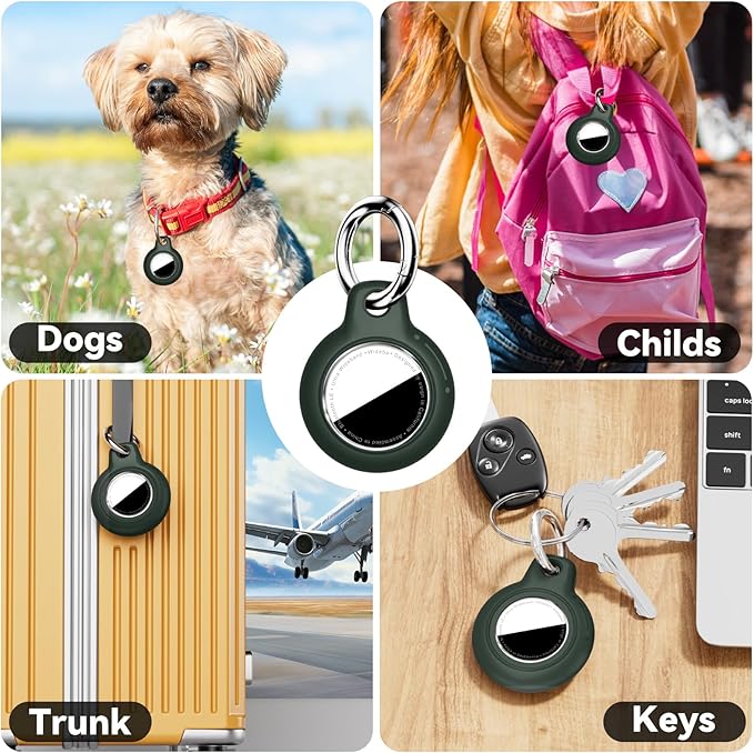 Upgrade Waterproof Airtags Holder with Apple Airtags Keychain, Hard PC Air Tag Case, Anti-Scratch & Shock Air tag Holder,Men's Women's Keyrings & Keychains, for Dog,Car Key,Luggage -Dark Green