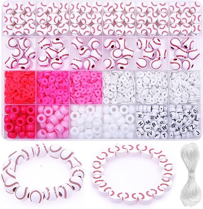 1600PCS Baseball Sports Ball Polymer Clay Beads Charms for Friendship Bracelets Making Kit Cute Fun Beads DIY Arts Crafts Birthday Gifts for Kids Girls Baseball Bead