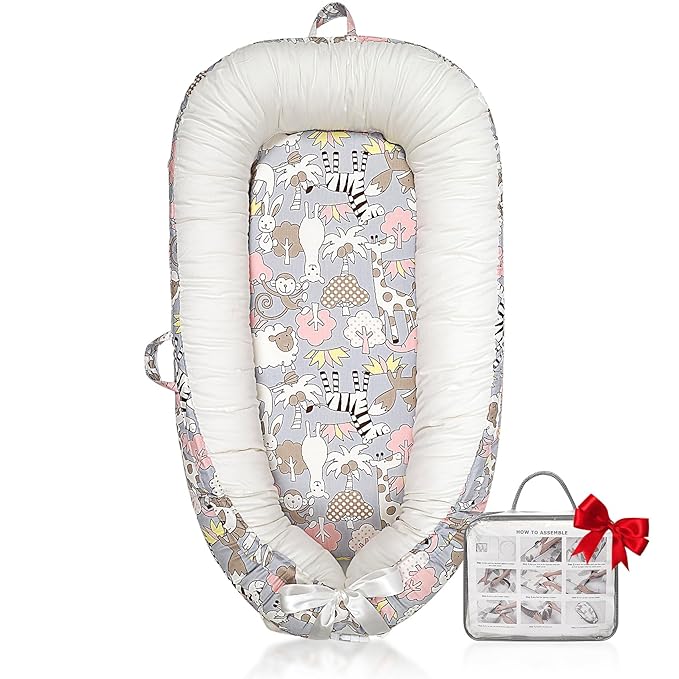 Baby Lounger | Organic Cotton Infant Lounger | Reversible, Adjustable & Portable Floor Lounger | Soft, Breathable, Washable Cover