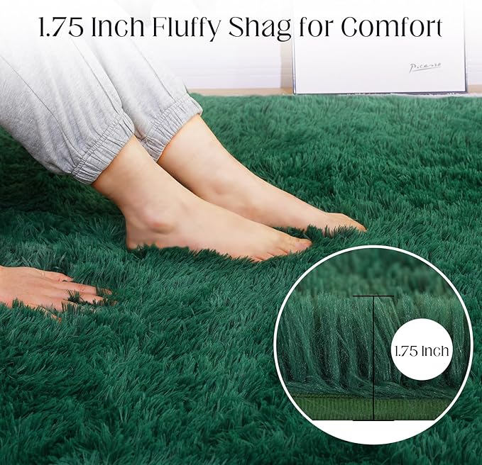Fluffy Area Rug, 3x5 Green Rugs for Bedroom, Soft Plush Area Rugs for Living Room, Non-Slip Indoor Carpet for Nursery, Study Room, Playroom, Home Decor