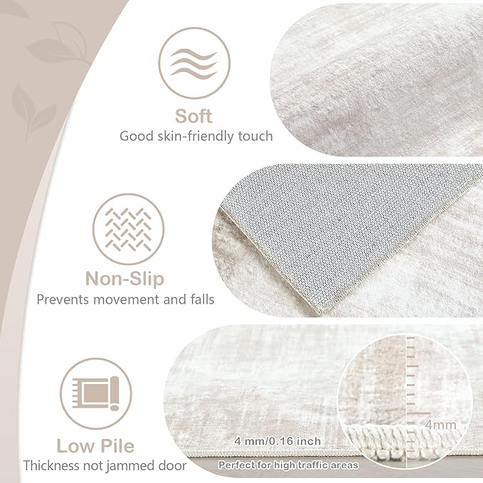 MXSANYOO Area Rug 3x5 Modern Abstract Beige Washable Non Slip Stain Resistant Indoor Rectangular Bedroom Kitchen Entryway Office