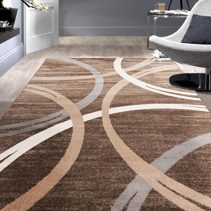 Rugshop Modern Wavy Circles Design Area Rug 3'3" x 5' Brown