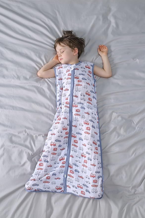 Baby Sleep Sack 6-12 Months Wearable Blanket for Babies 100% Organic Cotton 2-Way Zipper YKK 0.5 TOG Toddler Sleeping Sacks Cars