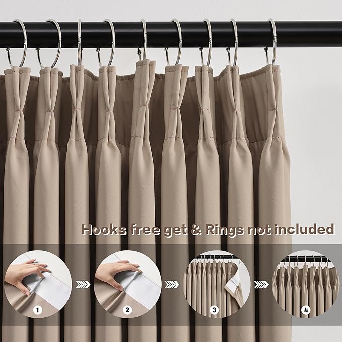 KEQIAOSUOCAI Pinch Pleated Window Curtain Panels 156 Inches Long Light Blocking Solid Ceiling Floor Pleated Curtains Hooks Track Privacy Memory Shape Drape for Living Room,Khaki,40x156, Set of 2