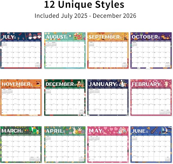 2025-2026 Magnetic Fridge Calendar 18 Monthly Magnetic Calendar for Refrigerator 2025-2026 Wall Calendar Planner Runs from July 2025 Until December 2026 Easy Organizing Markers Tearable (Festive)