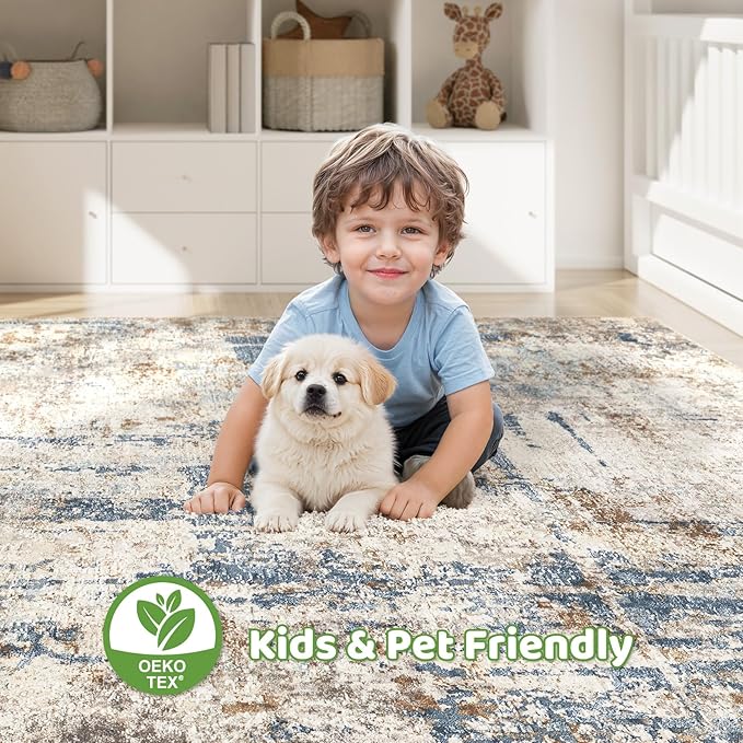 6x9 Area Rugs Washable Rug: Large Abstract Modern Soft Stain Resistant Indoor Floor Non Slip Accent Carpet for Living Room Bedroom Nursery Playroom Dining Room Office Dorm Home House Decor- Tan