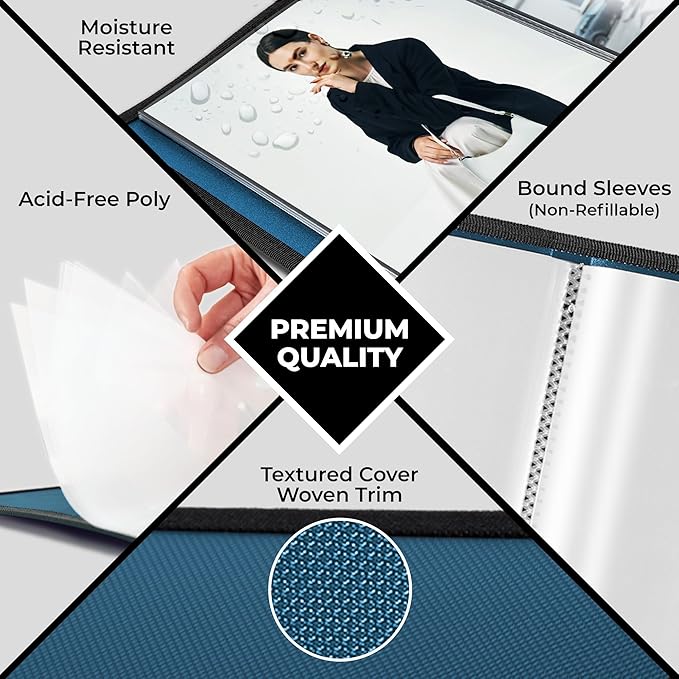 Dunwell Photo Album 8x10 (Blue) with Black Mounting Paper, 8 x 10 Photo & Art Portfolio Presentation Book, 24 Clear Sleeves, Each Shows 48 Pages, Professional Photography Book for Pictures, Artwork