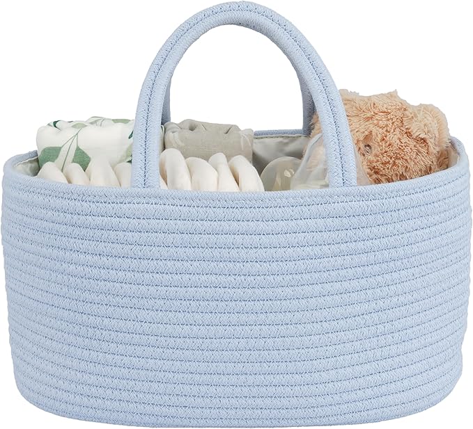 Diaper Caddy Organizer Cotton Rope Baby Basket Nursery Storage and Portable Tote Bag for Car Ideal Baby Shower Gifts and Registry Must-Have for Newborn Essentials blue