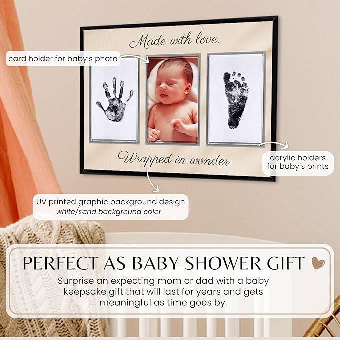 Inkless Hand and Footprint Kit, Baby Keepsake Plaque & Baby Shower Gifts - Ideal as Mom To Be Gift, Nursery Picture Frames, Clean Touch Hand and Footprint Kit (Style 2 - Design 5)