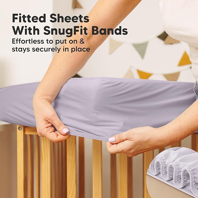 Waterproof Crib Mattress Protector Cover Fitted - 2-Pack Quiet Baby Crib Mattress Pad Sheets, 52" x 28" Soft Quilted Cotton Baby Sheet, Machine Washable, Easy Fit, Durable (Thistle/Quin)