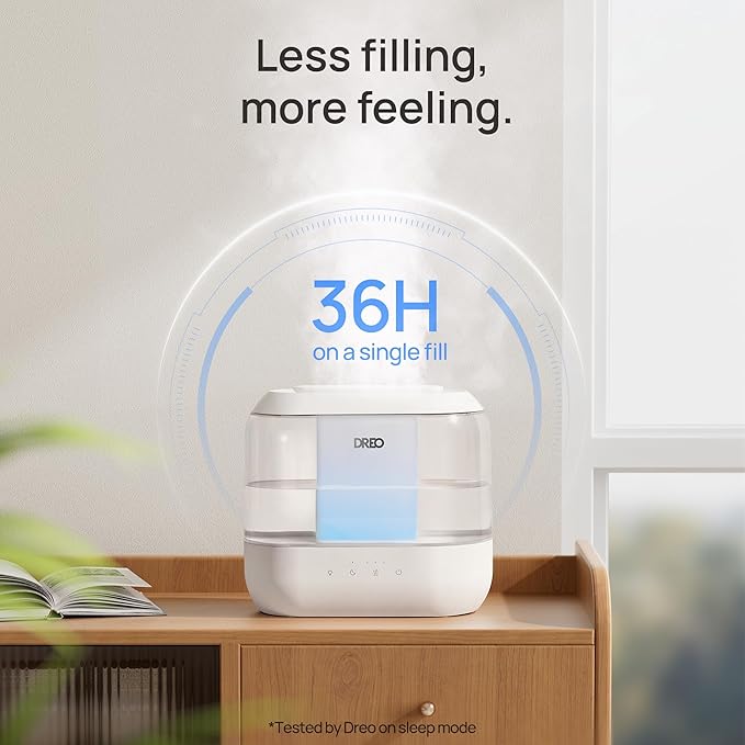 Dreo Humidifiers for Bedroom, 4L Top Fill for Large Room, 36H Runtime, 28 dB Quiet Supersized Cool Mist Air Humidifier for Baby Nursery, Plants, Indoor, Night Light, Easy to Clean & Fill