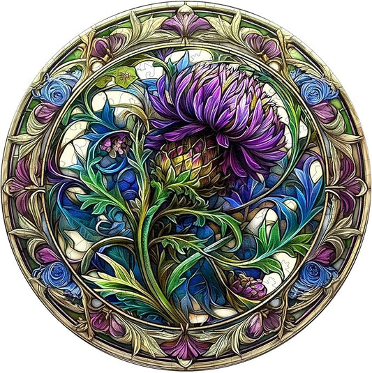 KAAYEE Wooden Jigsaw Puzzles-3D Visual Effect Scotch Thistle Wooden Puzzle Adult Unique Shape Wooden Puzzle Wooden Jigsaw Puzzle for Adult,Puzzle for Adults,Family Games (L-13.4 * 13.4in-300pcs)