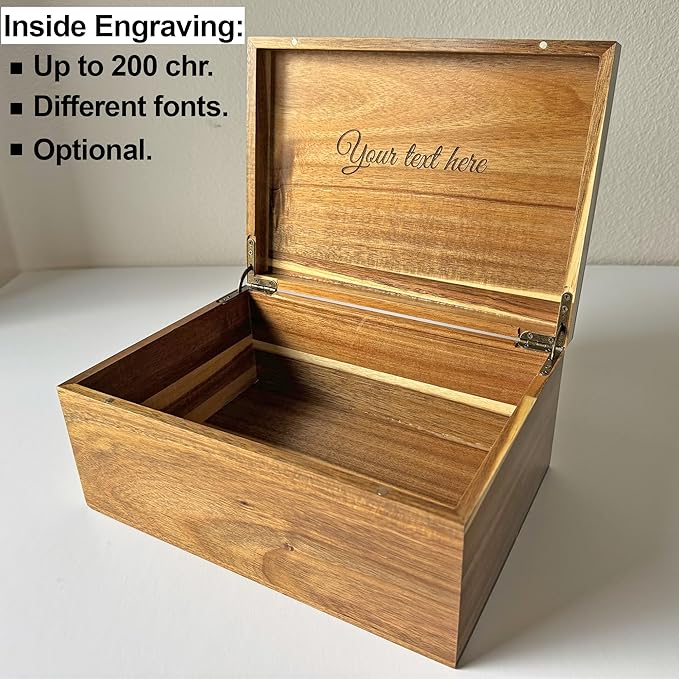 Personalized Initial Storage Box - Custom Engraved Wedding Memory Box for Keepsakes, Decorative Storage Chest, Rustic Memorabilia Box for Valentines Day, Monogrammed Wedding Gifts, 11x8x4.75 in