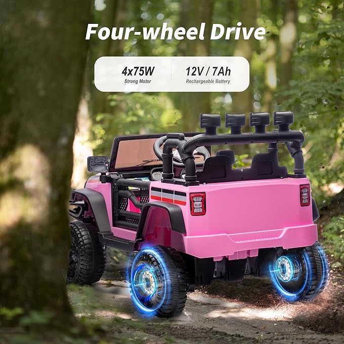 4WD Kids Ride on Car Truck, 12V 7Ah Kids Electric Vehicles Car Ride on Toy for Toddlers with Remote Control - Light Pink