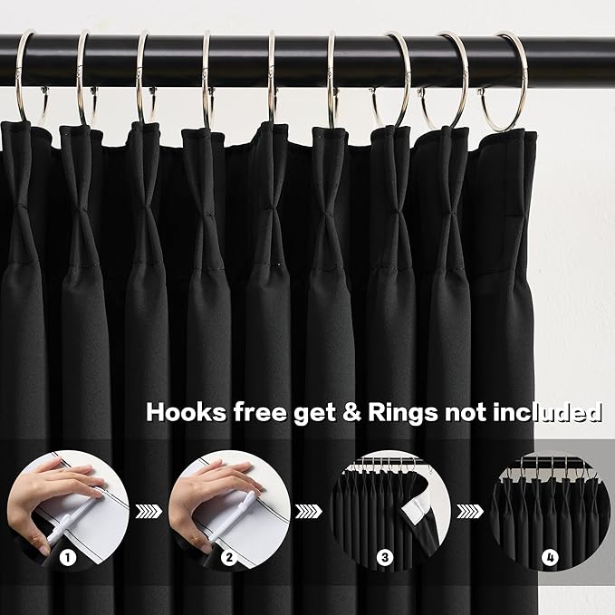 Black Blackout Curtains 132 Inches Long for Living Room Patio Door 2 Panels Set Room Darkening Pinch Pleated Extra Long Polyester Pinched Curtains Thermal Insulated Drapes 11 Ft Tall 40 Wide
