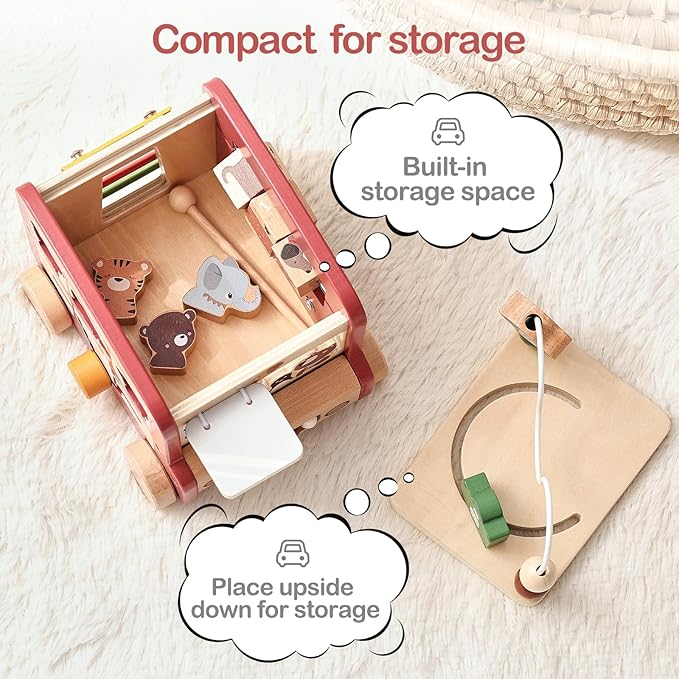 EERKEOD Wooden Activity Cubes for Toddlers Montessori Toys for Boys Girls Educational Learning Toys for Kids Wooden Toys for First Birthday Gift