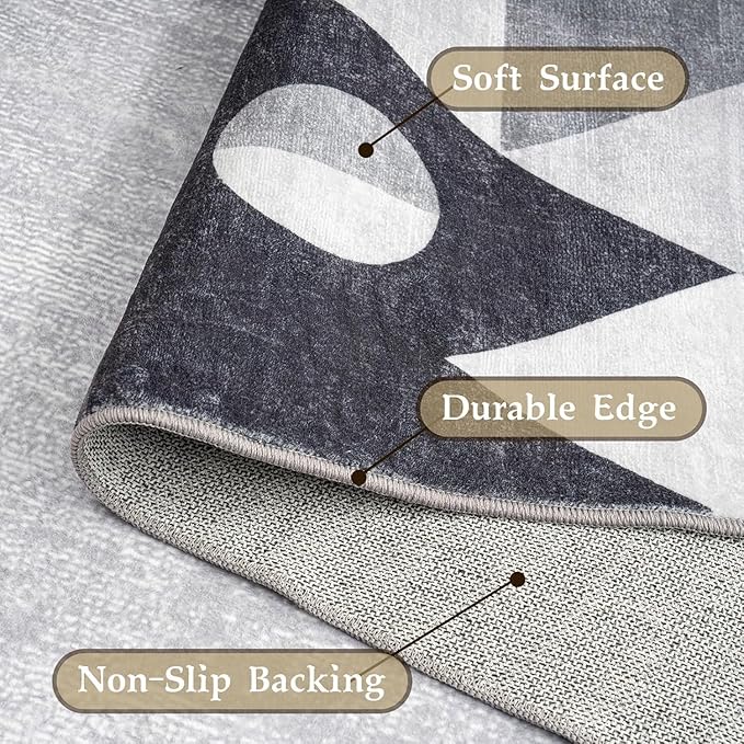 HOMFINE Washable Modern Area Rug - Geometric Style 6x9 Rugs for Living Room, Bedroom, Machine Washable Rug Soft Non Slip Non Shedding Area Rug - Grey, 6'x9'