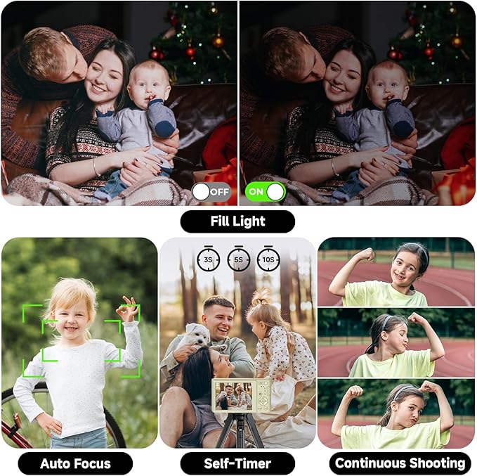 Digital Camera, FHD 4K 44MP Digital Camera, 16X Digital Zoom, Digital Point and Shoot Camera with 3-LED Fill Lights, 64GB SD Card, Compact Camera for Kids Teen Boys Girls, Cream