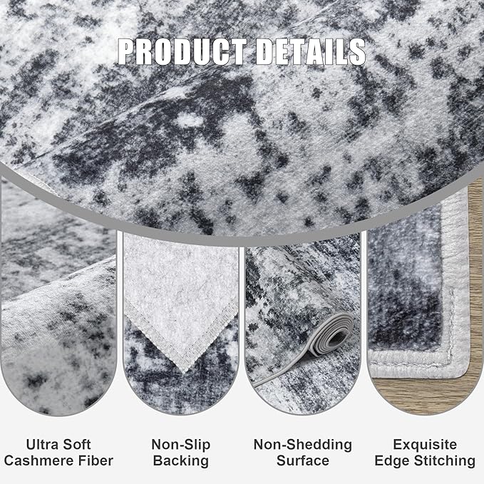 6x9 Area Rug Living Room Rug: Washable Modern Abstract Soft Thin Rug Indoor Floor No Slip Stain Resistant Carpet for Bedroom Dining Room Farmhouse Nursery Home Office - Dark Black