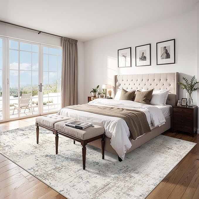 8x10 Area Rugs for Living Room - Washable Rug Modern Abstract Soft Large Neutral Non-Slip Carpet Indoor Floor Stain Resistant Thin Carpets for Bedroom Dining Room Farmhouse Nursery Home Office Multi