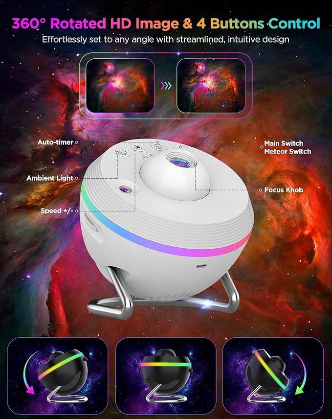 Galaxy Projector, 13 in 1 HD Planetarium Galaxy Star Projector for Bedroom, Star Projector Galaxy Light with Timer, Meteor & RGB Lighting Effects, Galaxy Light Projector for Kids, Adults