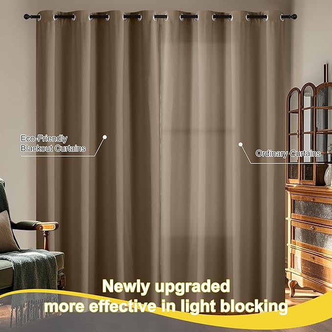 NICETOWN 100% Blackout Curtains for Bedroom 84 inch Long Thermal Insulated Blackout Curtains for Living Room, Energy Saving Grommet Drapes for Patio Door (1 Pair, Khaki, 42W x 84L)