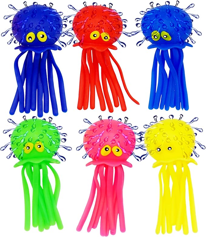 4E's Novelty Octopus Water Balls - Pack of 6 - Pool Toys for Kids Sensory Absorbent Water Splash Balls Bomb, Toddler Bath Toy, Swimming Pool Floating Swim Toys Outdoor Activity & Game