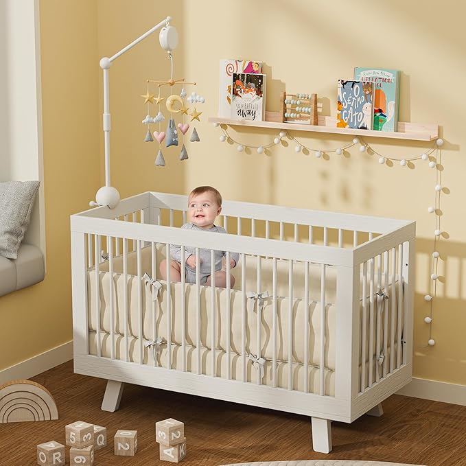 Crib Mobile Arm with Music Box,32.5 Inch White Crib Mobile Stand,Wooden Mobile Arm for Crib (2 Modes,360°Adjustable,100% Beech Wood) Baby Crib Mobile for Boy and Girl