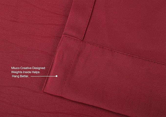 MIUCO Room Darkening Textured Grommet Thermal Insulated Blackout Curtains for Bedroom 2 Panels 52x95 Inch Burgundy