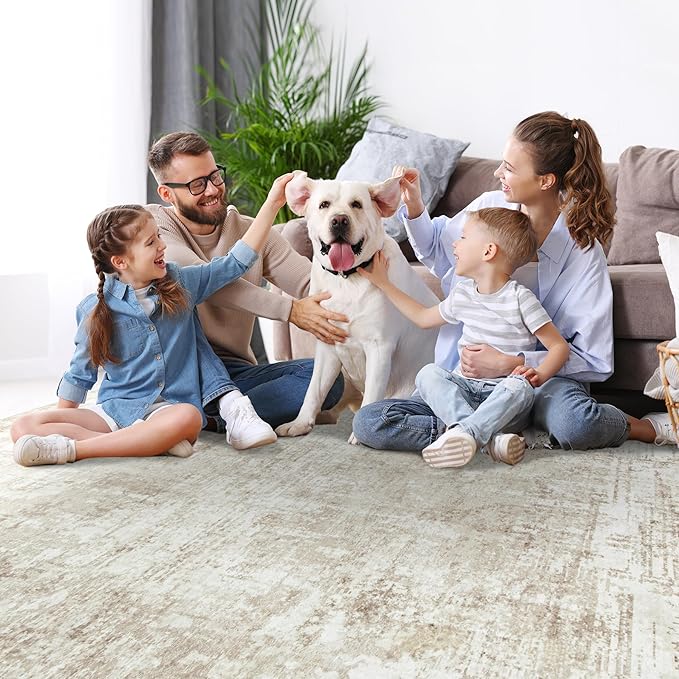 6x9 Area Rugs for Living Room Rug Washable: Modern Rug for Dining Room Bedroom Carpet Non Slip Low Pile 6 by 9 Indoor Abstract Nursery Home Office Beige