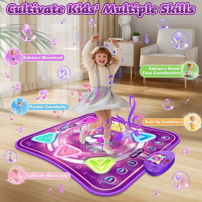 Dance Mat for Kids, Light-up 6-Button Dance Pad with Wireless Bluetooth & 5 Game Modes, Toddler Electronic Dance Mats Musical Dancing Toys Christmas Birthday Gifts for Boys Girl Aged 3 4 5 6 7 8 9 10+