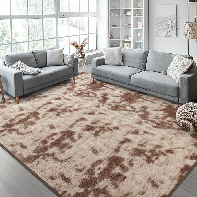 Kimicole 5x8 Washable Area Rugs for Bedroom Living Room, Low Pile Ulta-Thin Solid Color Rug, Non-Slip Soft Fluffy Carpet for Nursery Kids Room Dorm Room Home Decor (Brown)