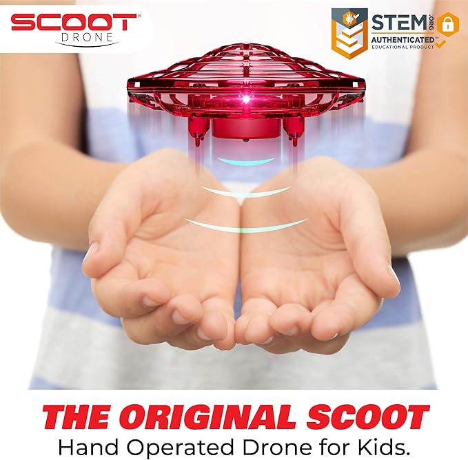Force1 Scoot Hand Operated Drone for Kids or Adults - Hands Free Motion Sensor Mini Drones, Easy LED Indoor Rechargeable UFO Toy Flying Orb Ball Drone Toys for Boys and Girls (Red)