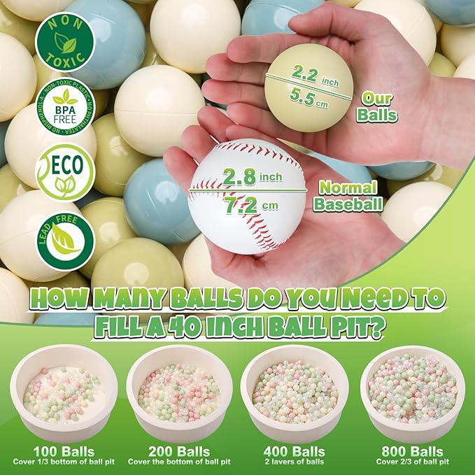 GOGOSO Balls for Ball Pit - Plastic Ball for Toddlers 1-3, Baby Kids Ball Pool Decoration,Creamy Green+Creamy Blue+ Soft White,1000pcs