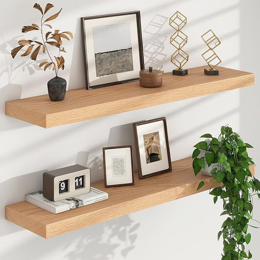 Floating Shelves for Wall, USA-Sourced Oak Wood 36 Inch Long Wall Shelves Set of 2, Natural Wooden Wall Mounted Picture Ledge Shelf, Nursery Book Storage Shelf Kids Bookshelf, Display Shelf