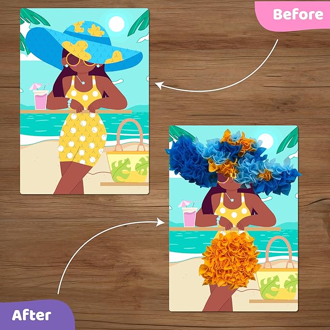 jackinthebox Poke Poke Art for Kids - Fashion Theme, Mess-Free Fabric Art and Craft, Flower Pressing Kits, Gift for Kids, Girl Gifts, Toys for Girls Ages 4 5 6 7 8