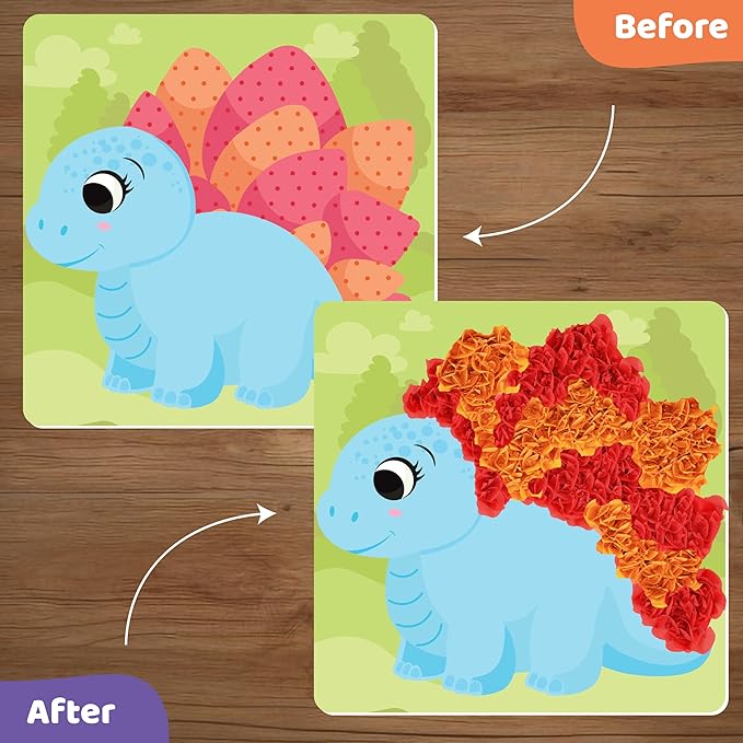 jackinthebox Poke Poke Art – Dinosaurs Theme, Mess-Free Fabric Art and Craft, Flower Pressing Kits, Gift for Kids, Toys for Girls and Boys Ages 4 5 6 7 8