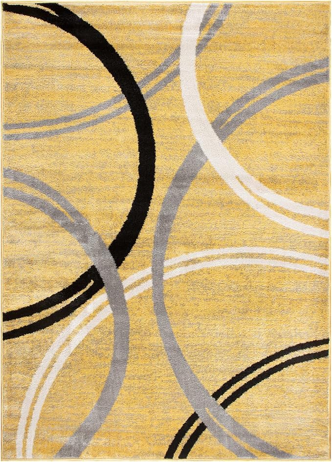 Rugshop Modern Wavy Circles Design Area Rug 5'3" x 7'3" Yellow