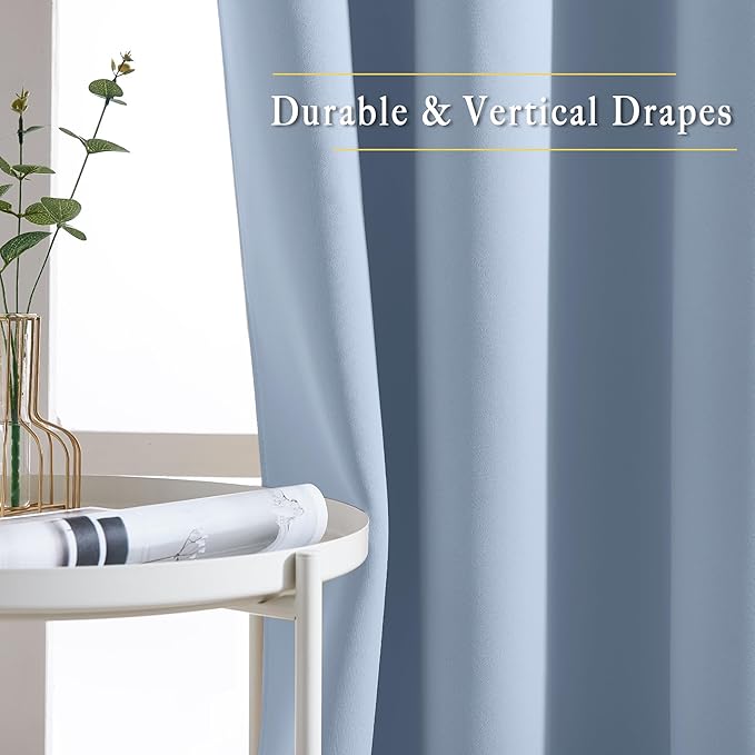 NICETOWN Blackout 72 inch Curtains for Kids Room, Grommet Room Darkening Thermal Insulated Solid Window Treatments Sound Reducing for Bedroom, 2 Panels, W37 x L72, Vintage Blue