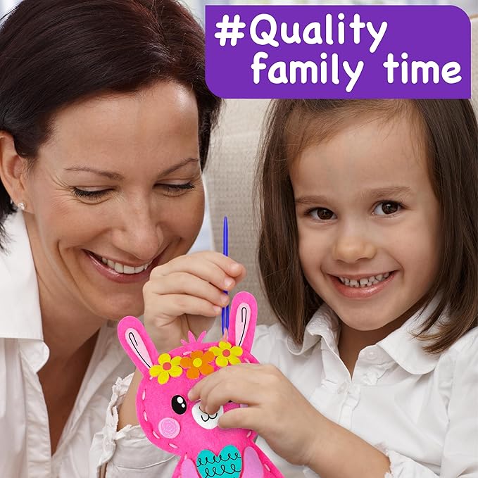 EZCRA Unicorn Sewing Kit for Kids - 8-in-1 Kids Sewing Kit - Easy to Do Craft Kits for Ages 4-8 - Sewing Crafts - Extra Felt Stickers for Decoration - No Mess with Full Instructions