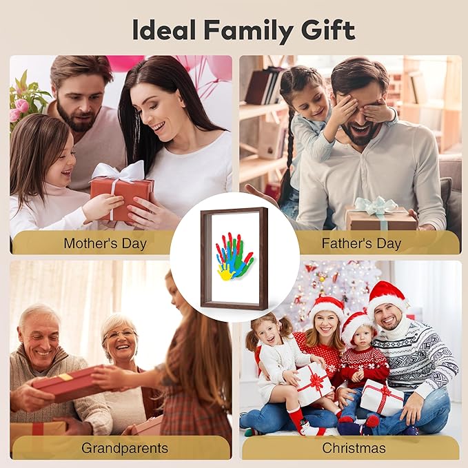 Family Handprint Kit, Hand Prints Keepsake Frame, DIY Craft Gift for New Parents & Mom & Baby, Grandparents, Mother's Day, Father's Day, Adoption Day, Anniversary, 6 Non -Toxic Paints (Walnut)