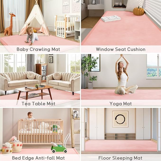 Baby Play Mat for Floor Tummy Time Mat Nursery Rug Muscle Mat Area Rug Playroom Rug Tatami Mat 13'1"x6'7" Memory Foam 1.3" Thick Crawling Mat for Babies,Toddlers, Infants, Kids,Floor Mat(Pink)
